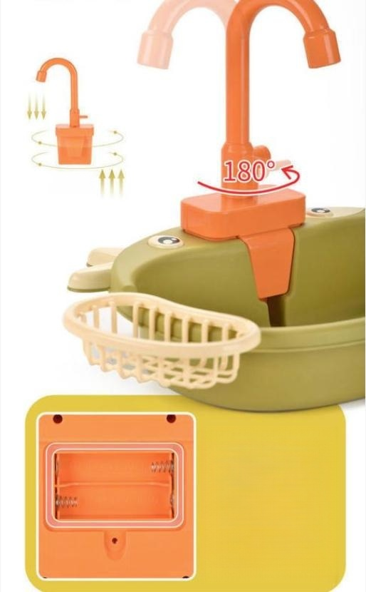 Children's Simulation Cow Dishwasher - Electric Kitchen Sink Playset with Recirculating Water for Washing Dishes and Vegetables