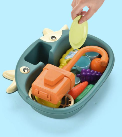 Children's Simulation Cow Dishwasher - Electric Kitchen Sink Playset with Recirculating Water for Washing Dishes and Vegetables